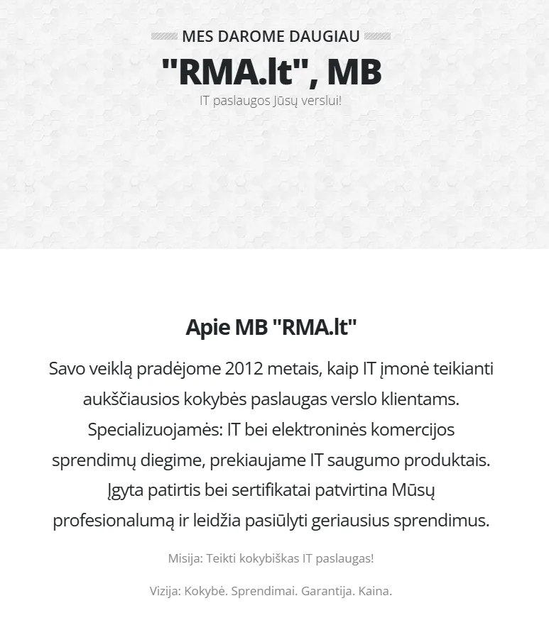 RMA.lt svetainės mobilus vaizdas